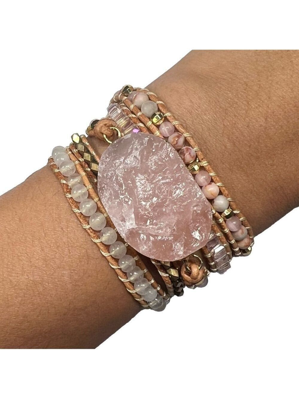 Rough Rose Quartz Long Gemstone Wrap Bracelet